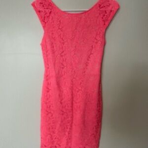 Neon Pink, Lace, Fitted, 2000s Everly Lace Mini Dress